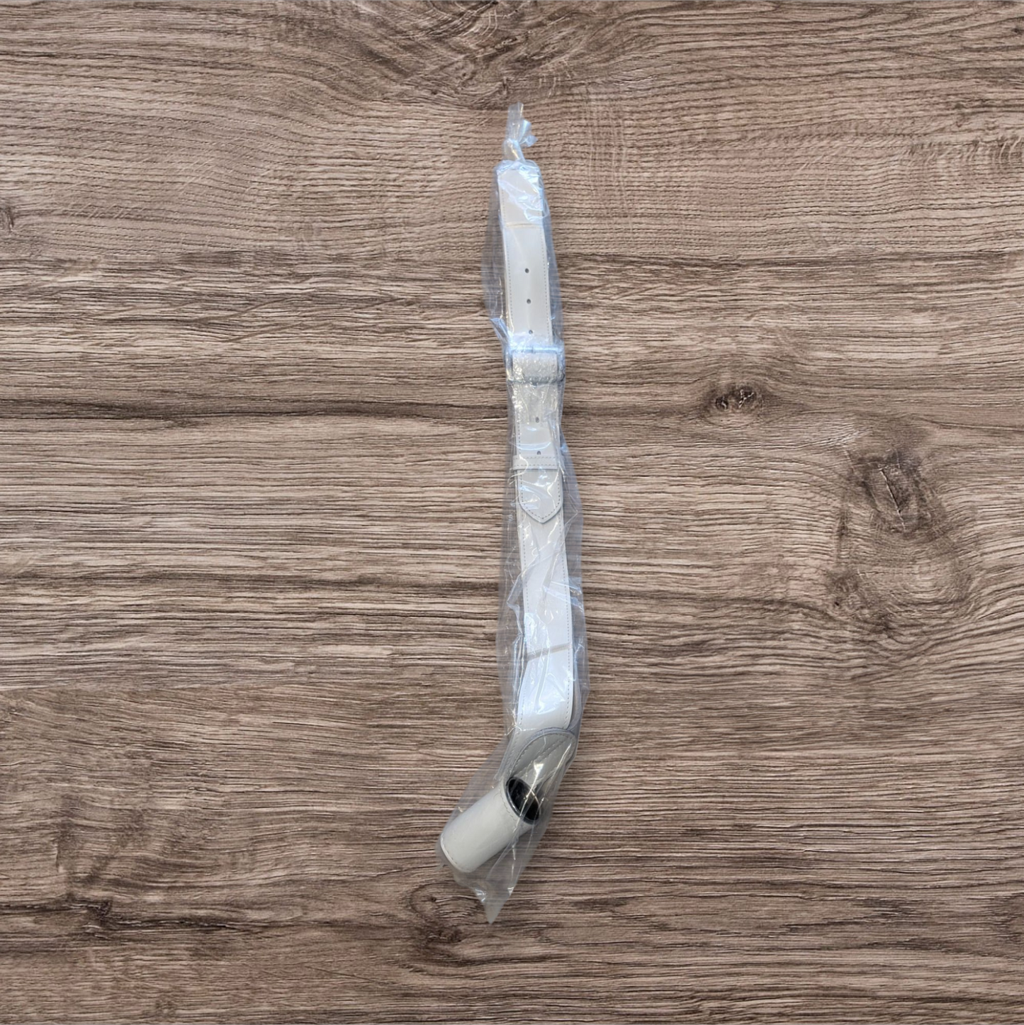 White leather flag strap