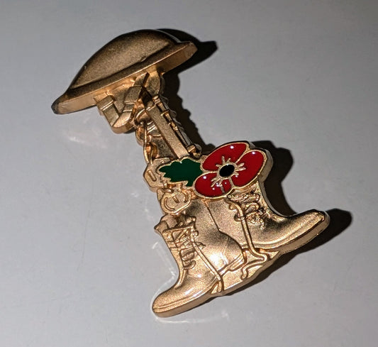 Soldier boots, hat & poppy pin badge