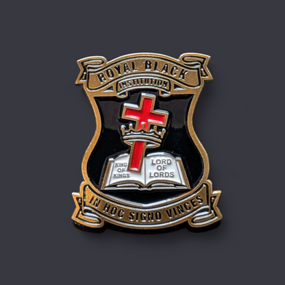 Royal black pin badge